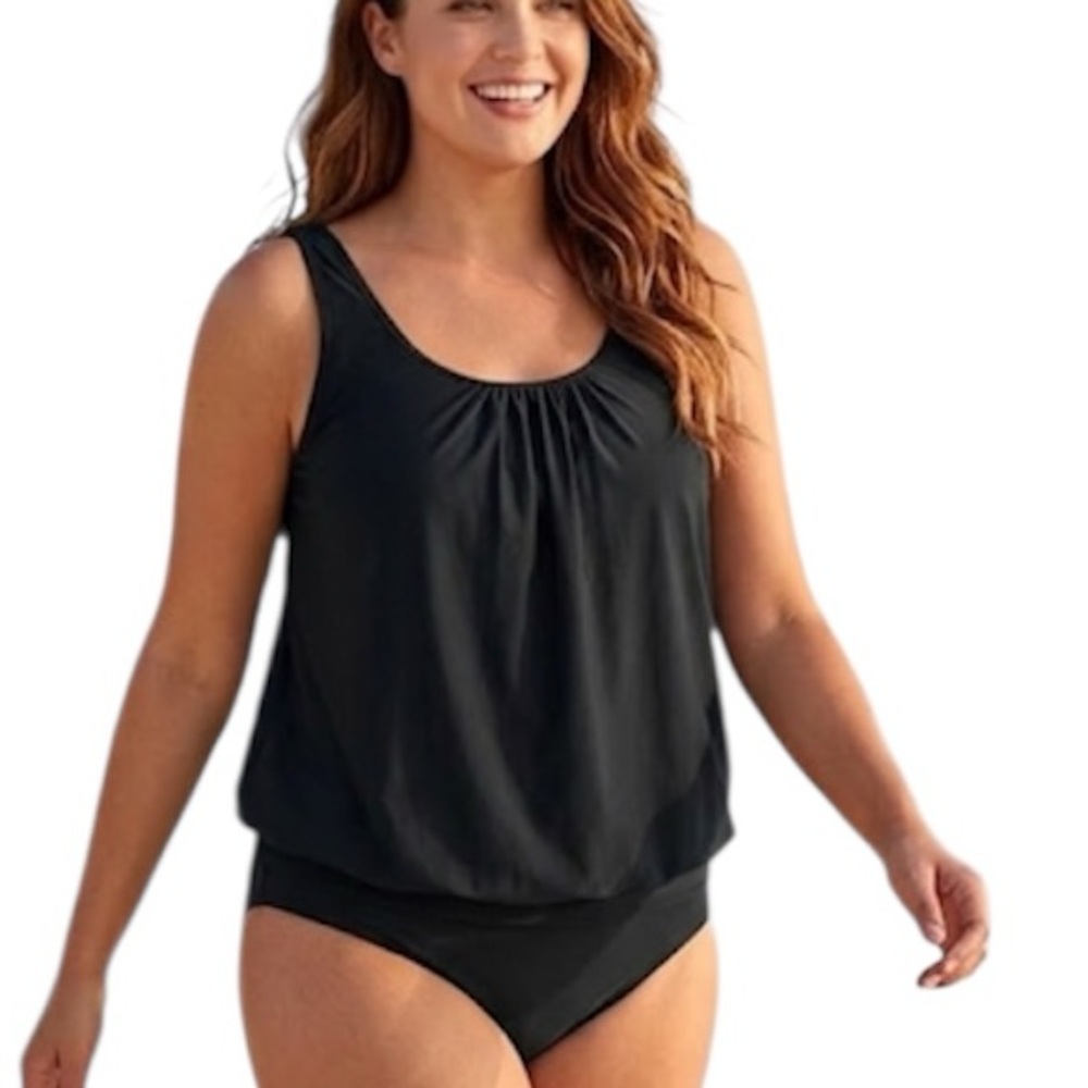Yonique Women's 2 Piece Black Tankini Modest Loose fit Swimwear Size: 20 Plus